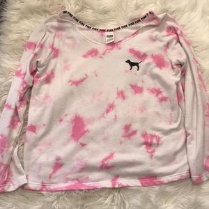 VS pink tie dye off shoulder sweater
